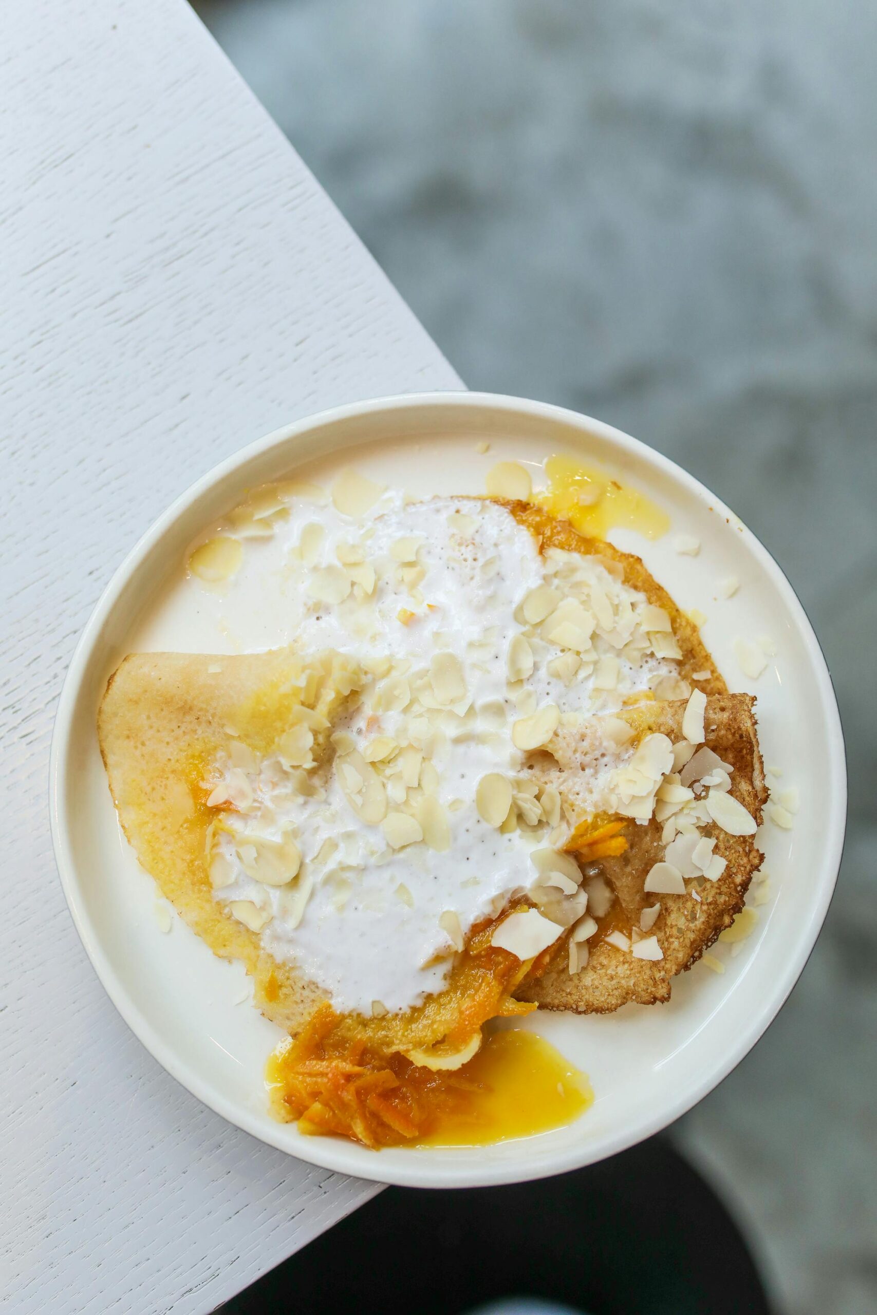 Pumpkin Crepe with Coconut Cream and Almonds
